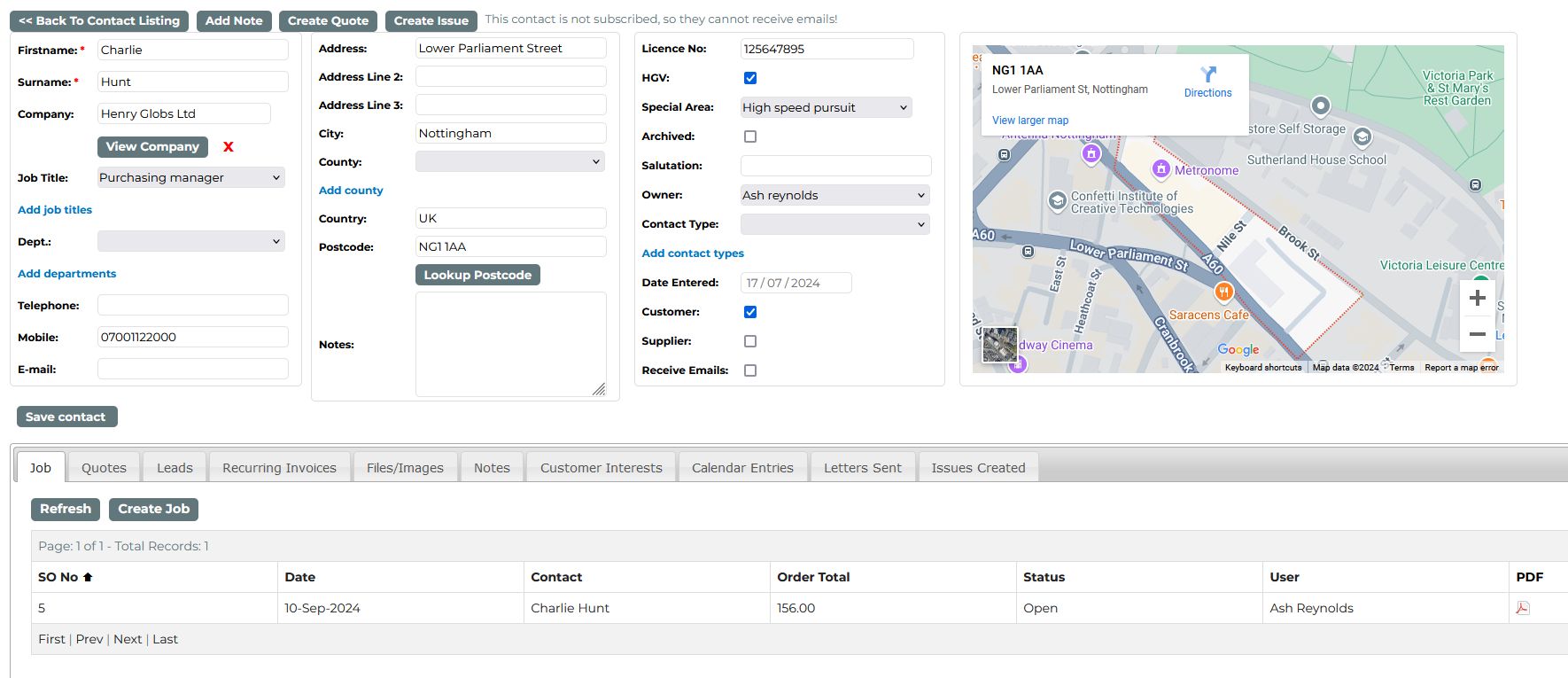 Screen grab from our software 